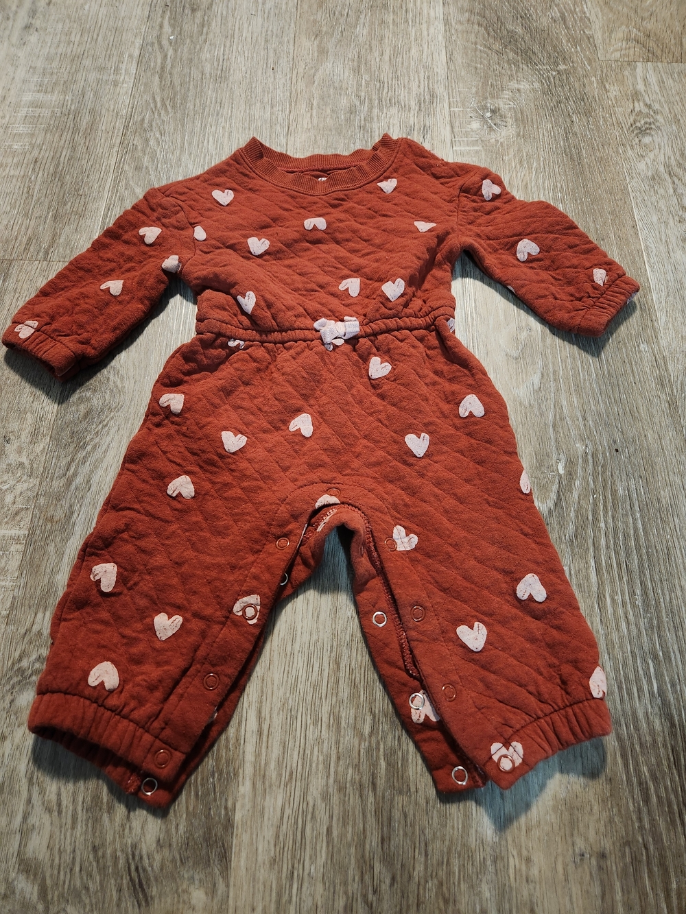 Carter's Rust Quilted Baby Romper with Cream Heart Prints